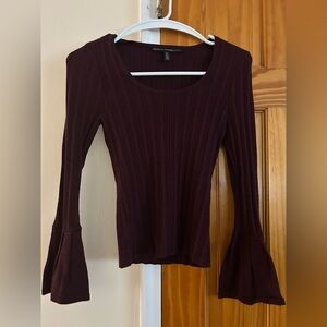 Ribbed Bell Sleeve Top WHBM- Burgundy